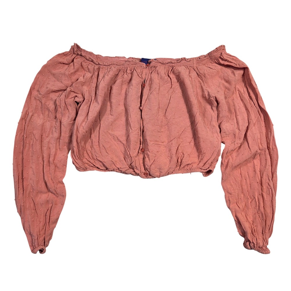 Aeropostale Off Shoulder Cropped Blouse Long Sleeve Size L Preppy‎ Casual